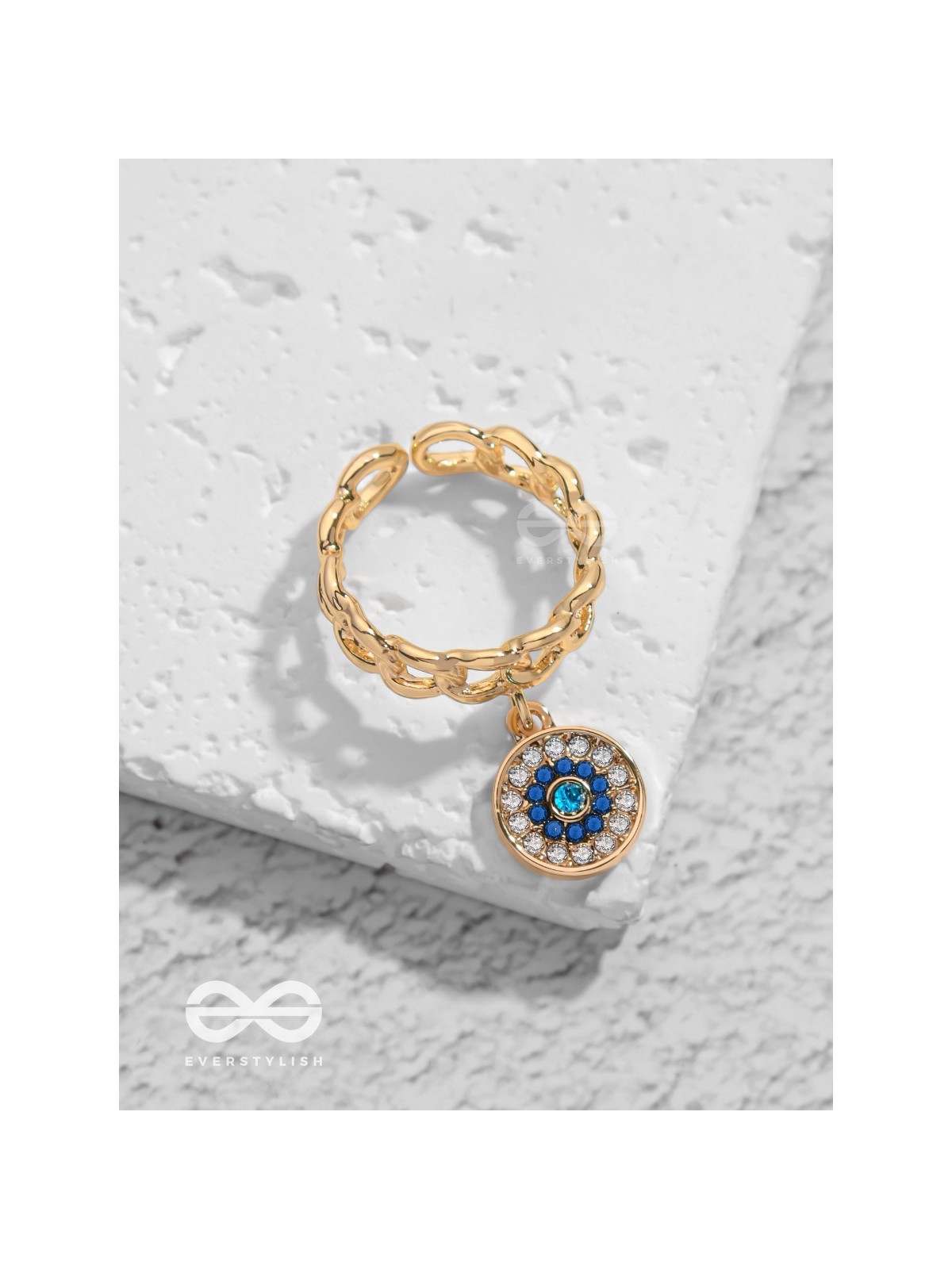 Bedazzled Gaze - Golden Embellished Charm Ring (Adjustable)