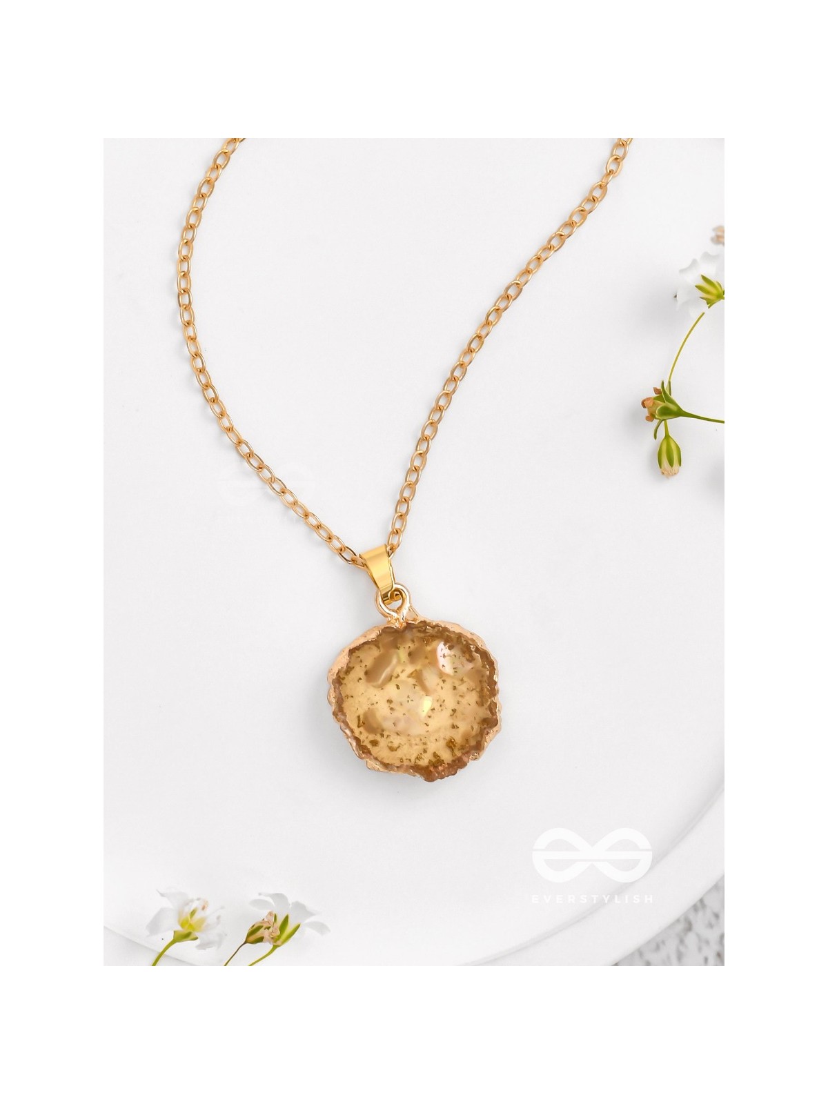 The Sunny Bloom - Golden And Yellow Resin Pendant With Anti-Tarnish Coating