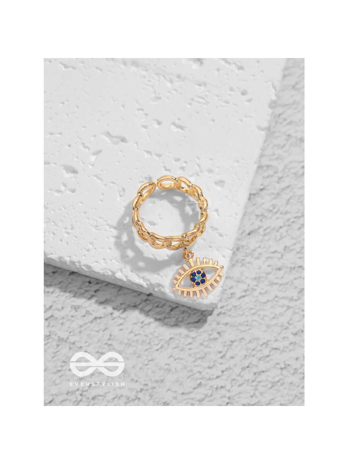 The Visionary Eye - Golden Embellished Charm Ring (Adjustable)