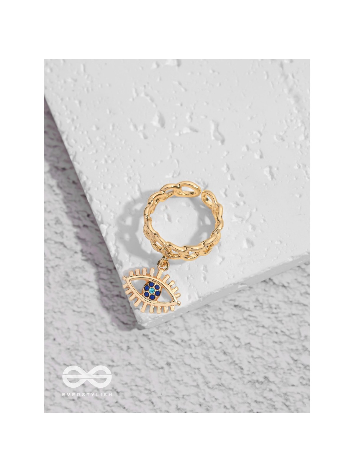The Visionary Eye - Golden Embellished Charm Ring (Adjustable)