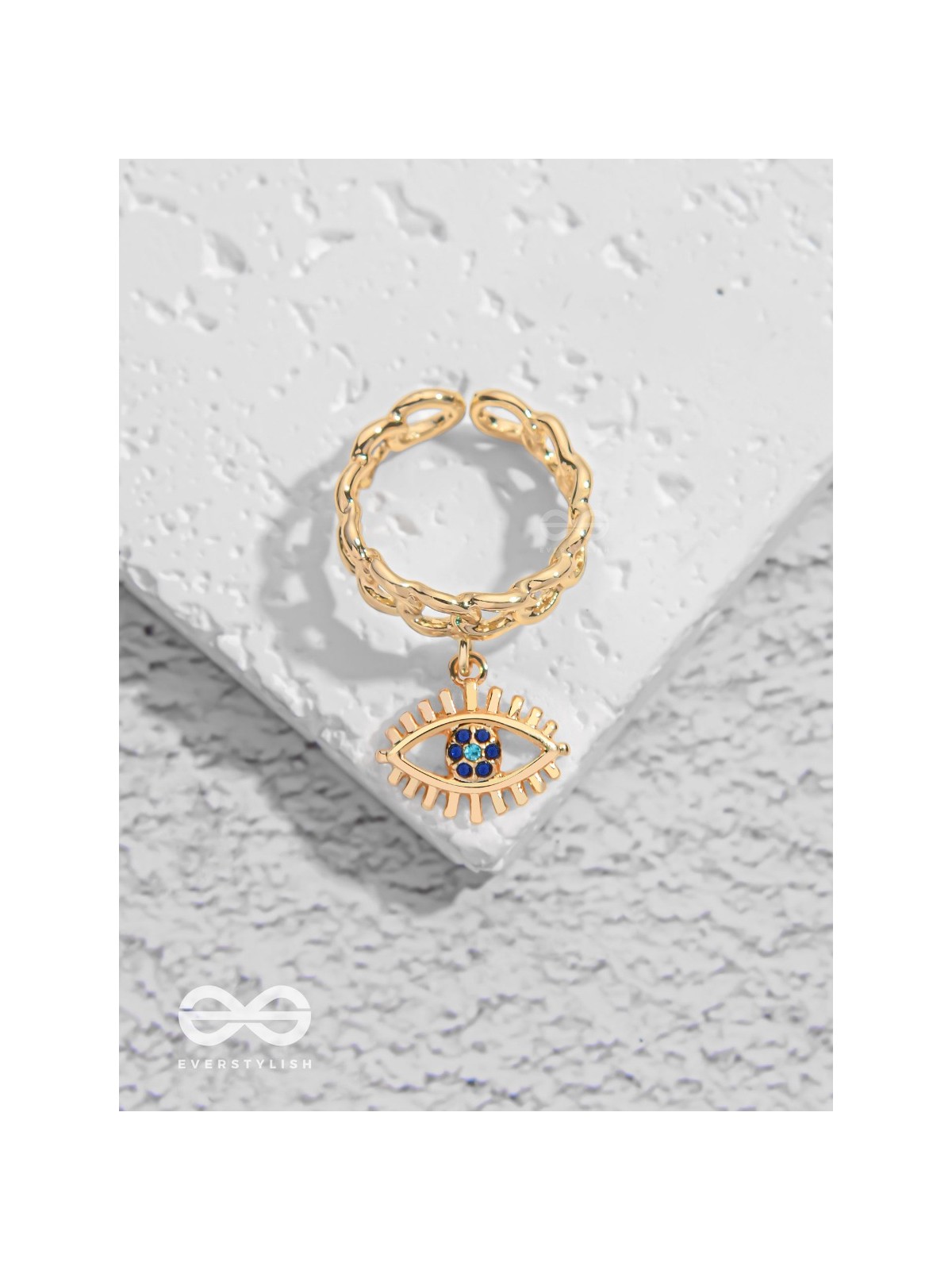 The Visionary Eye - Golden Embellished Charm Ring (Adjustable)