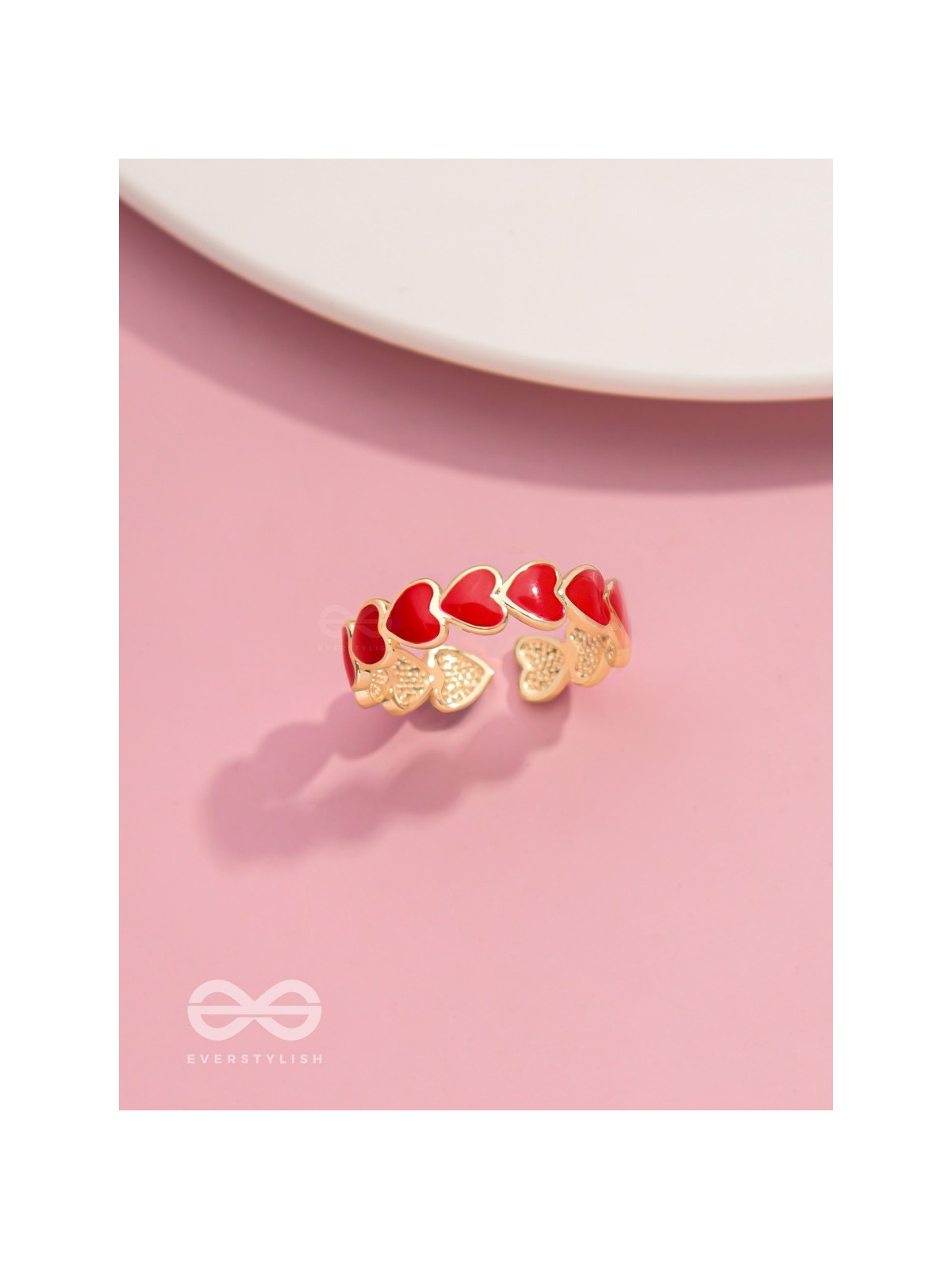 Crimson Hearts - Golden & Red Enamelled Ring