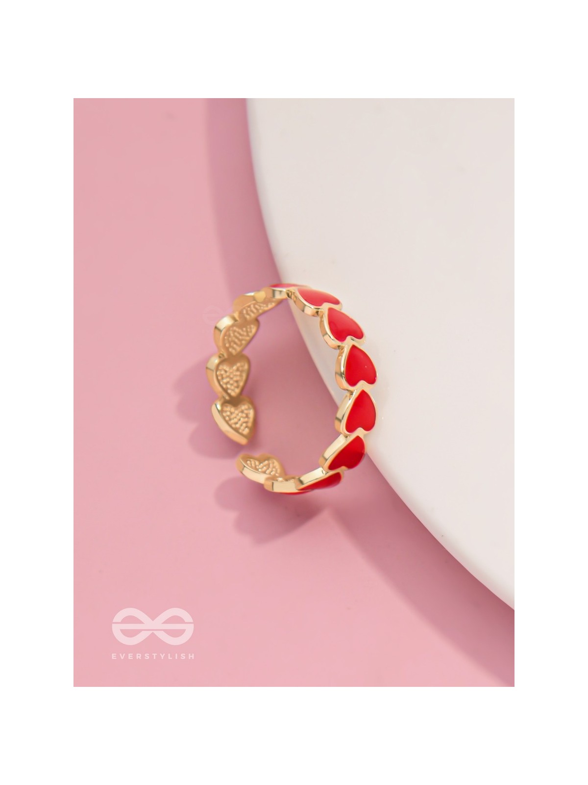 Crimson Hearts - Golden & Red Enamelled Ring