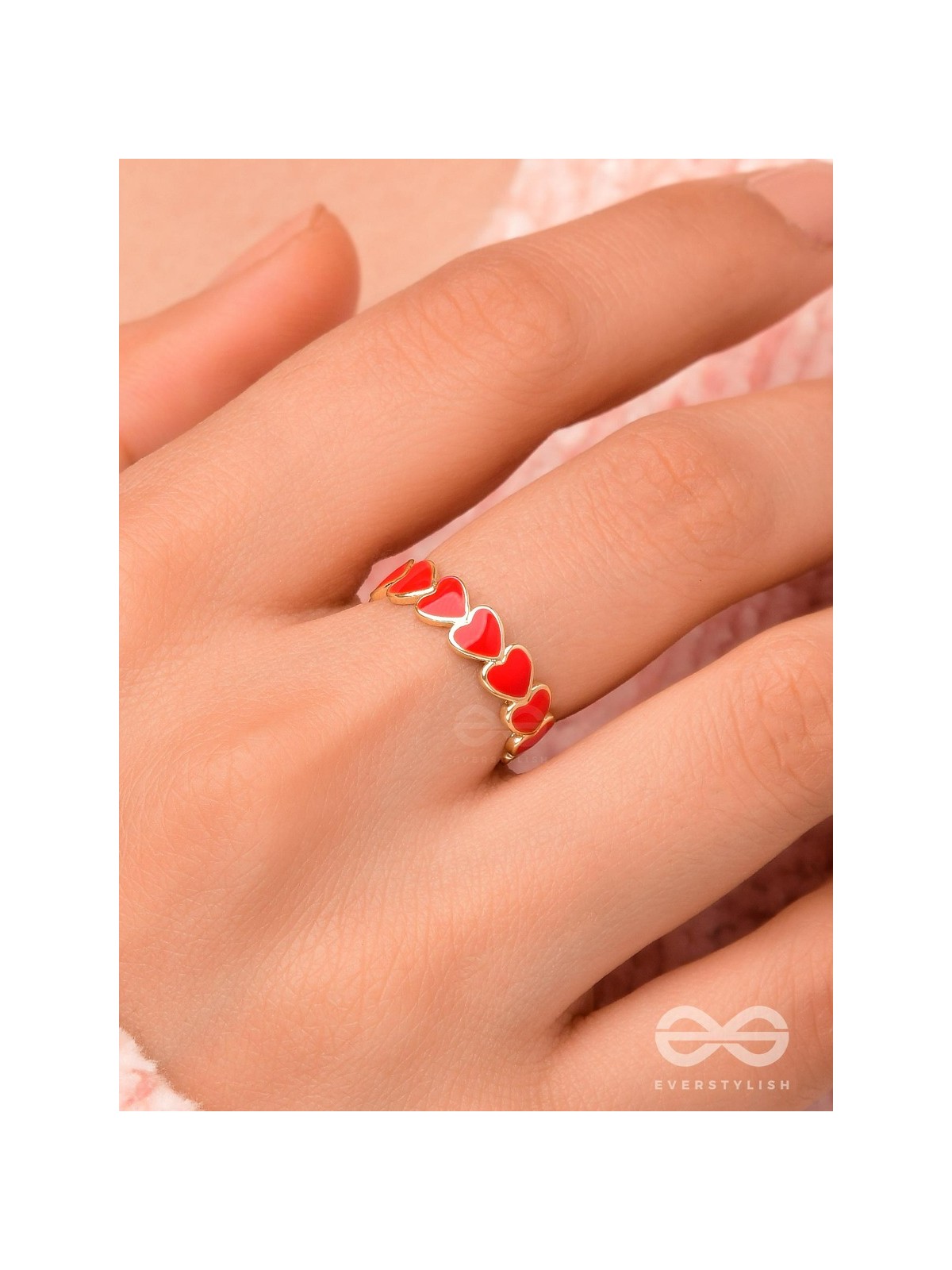 Crimson Hearts - Golden & Red Enamelled Ring