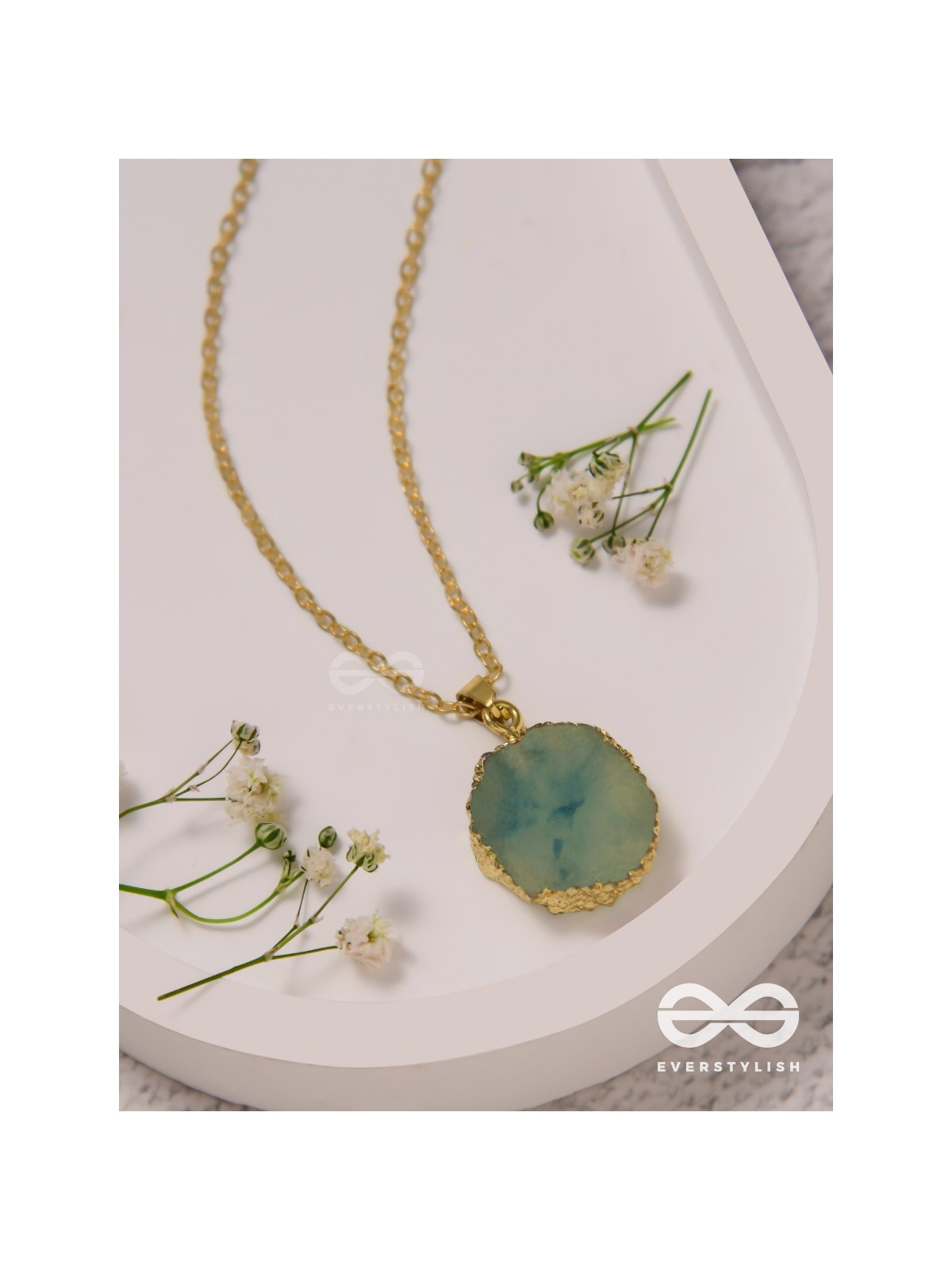 The Oceanic Bloom - Golden And Blue Resin Pendant With Anti-Tarnish Coating