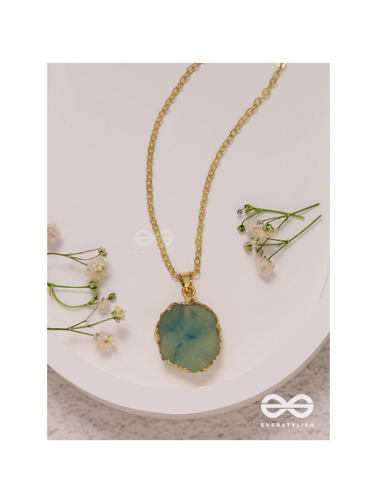 The Oceanic Bloom - Golden And Blue Resin Pendant With Anti-Tarnish Coating