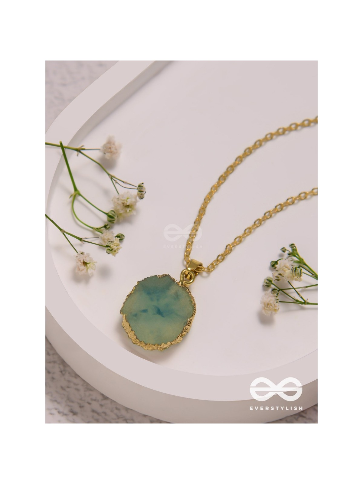The Oceanic Bloom - Golden And Blue Resin Pendant With Anti-Tarnish Coating