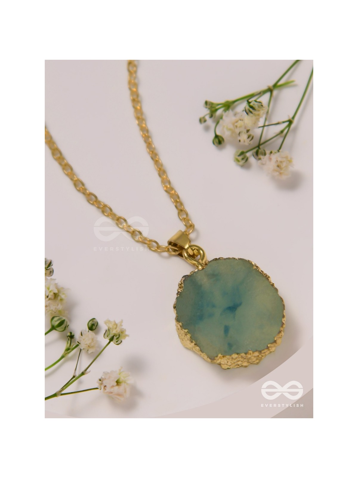 The Oceanic Bloom - Golden And Blue Resin Pendant With Anti-Tarnish Coating