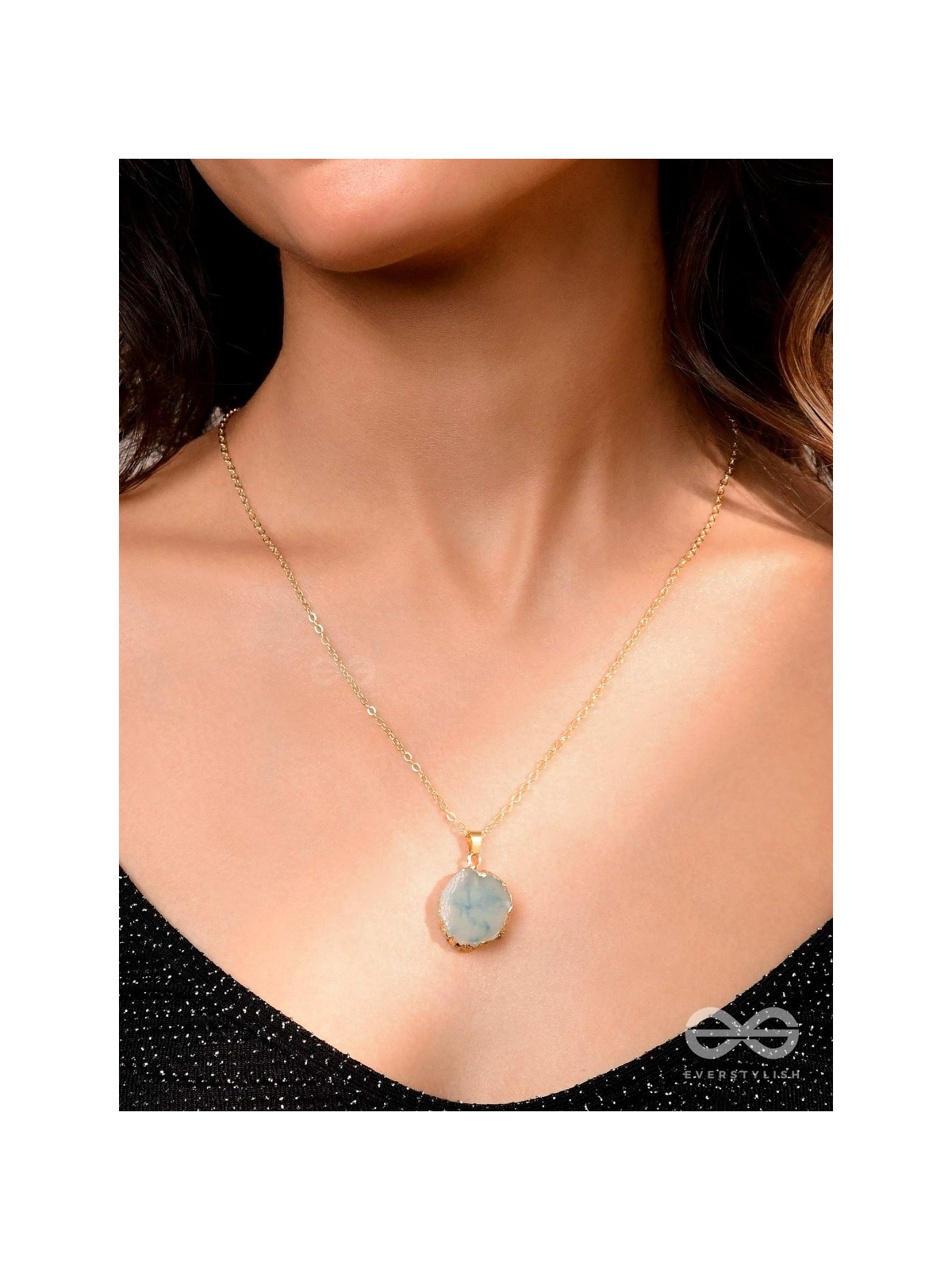 The Oceanic Bloom - Golden And Blue Resin Pendant With Anti-Tarnish Coating