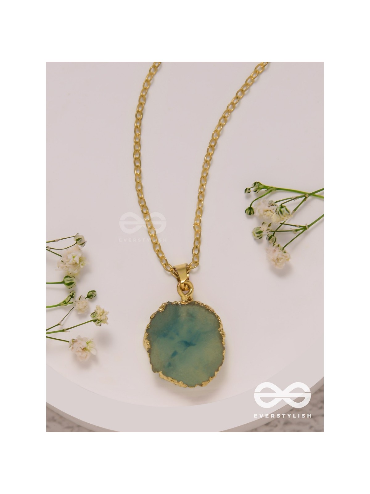 The Oceanic Bloom - Golden And Blue Resin Pendant With Anti-Tarnish Coating