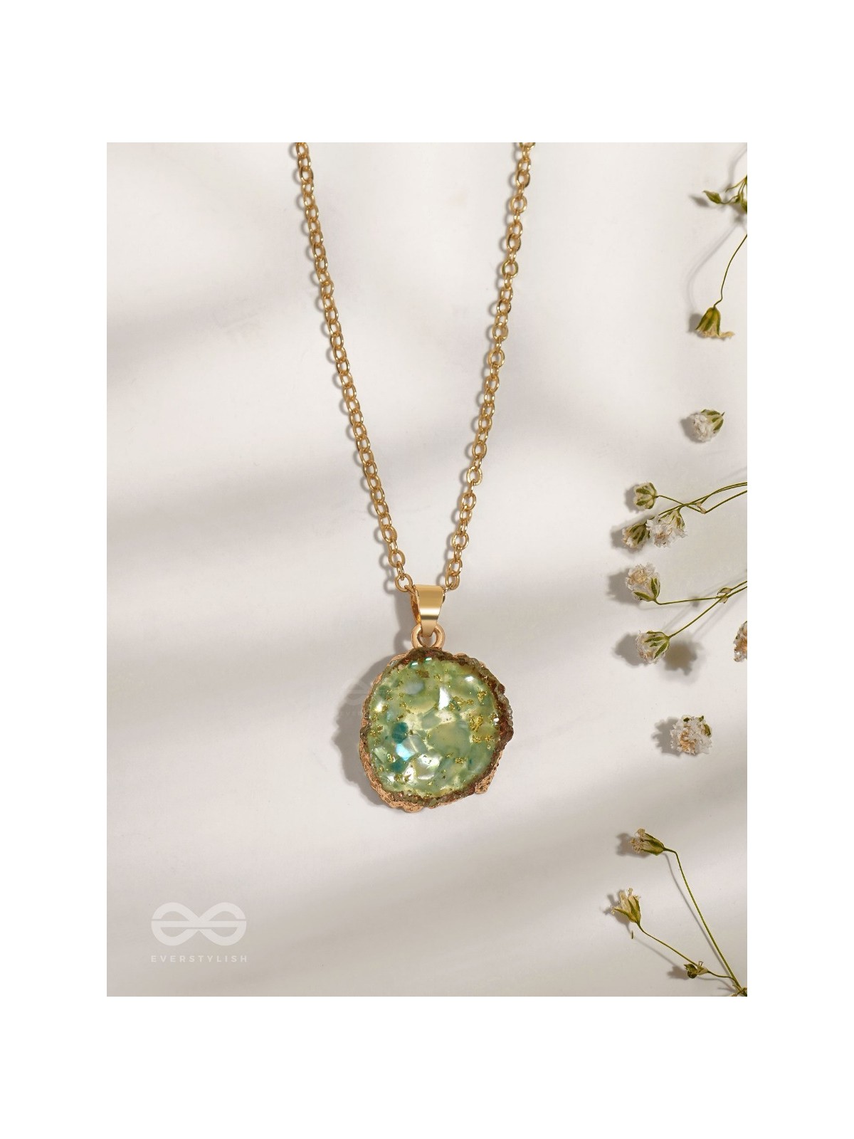 The Aqua Bloom - Golden And Teal Resin Pendant With Anti-Tarnish Coating