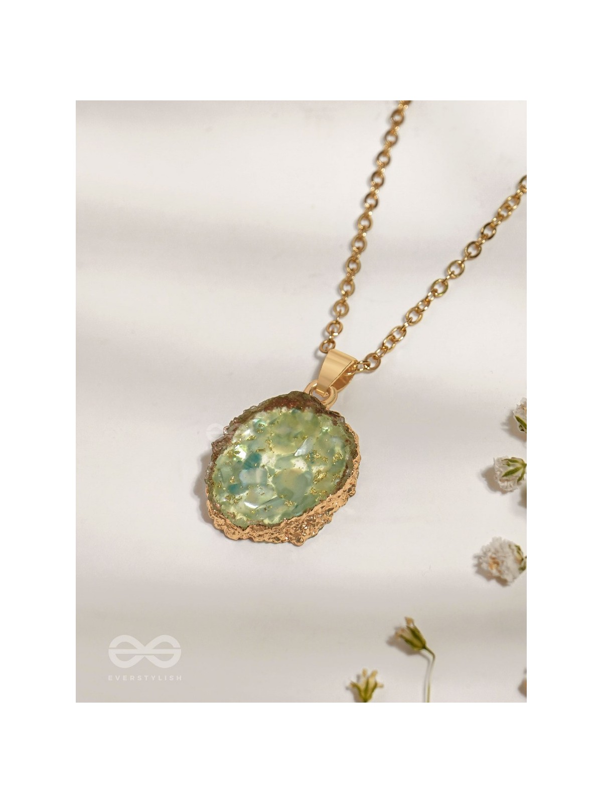 The Aqua Bloom - Golden And Teal Resin Pendant With Anti-Tarnish Coating