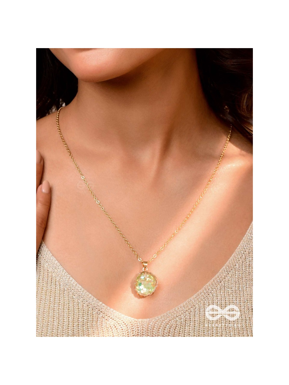 The Aqua Bloom - Golden And Teal Resin Pendant With Anti-Tarnish Coating