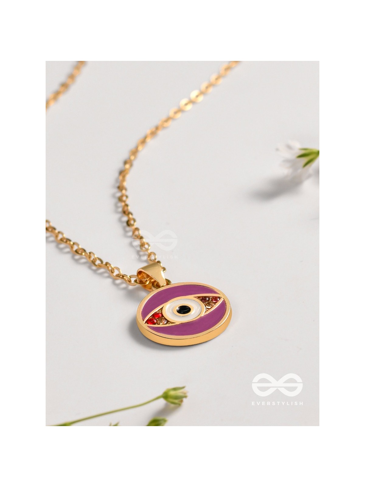 Guardian Eye Stone - Golden Embellished Pendant With Anti-Tarnish Coating (Purple)