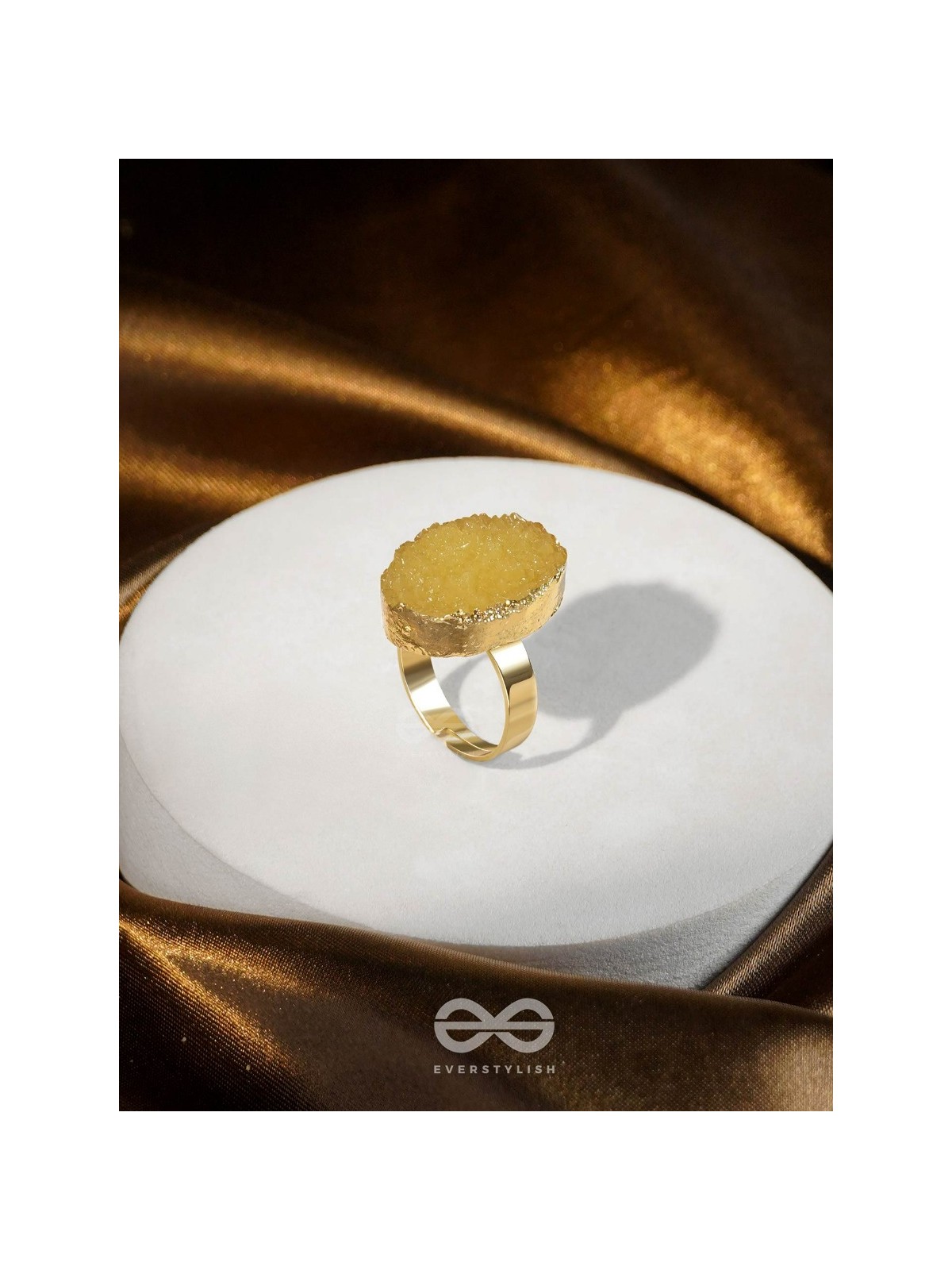 Crystal Frost - Yellow Druzy Ring (Adjustable)