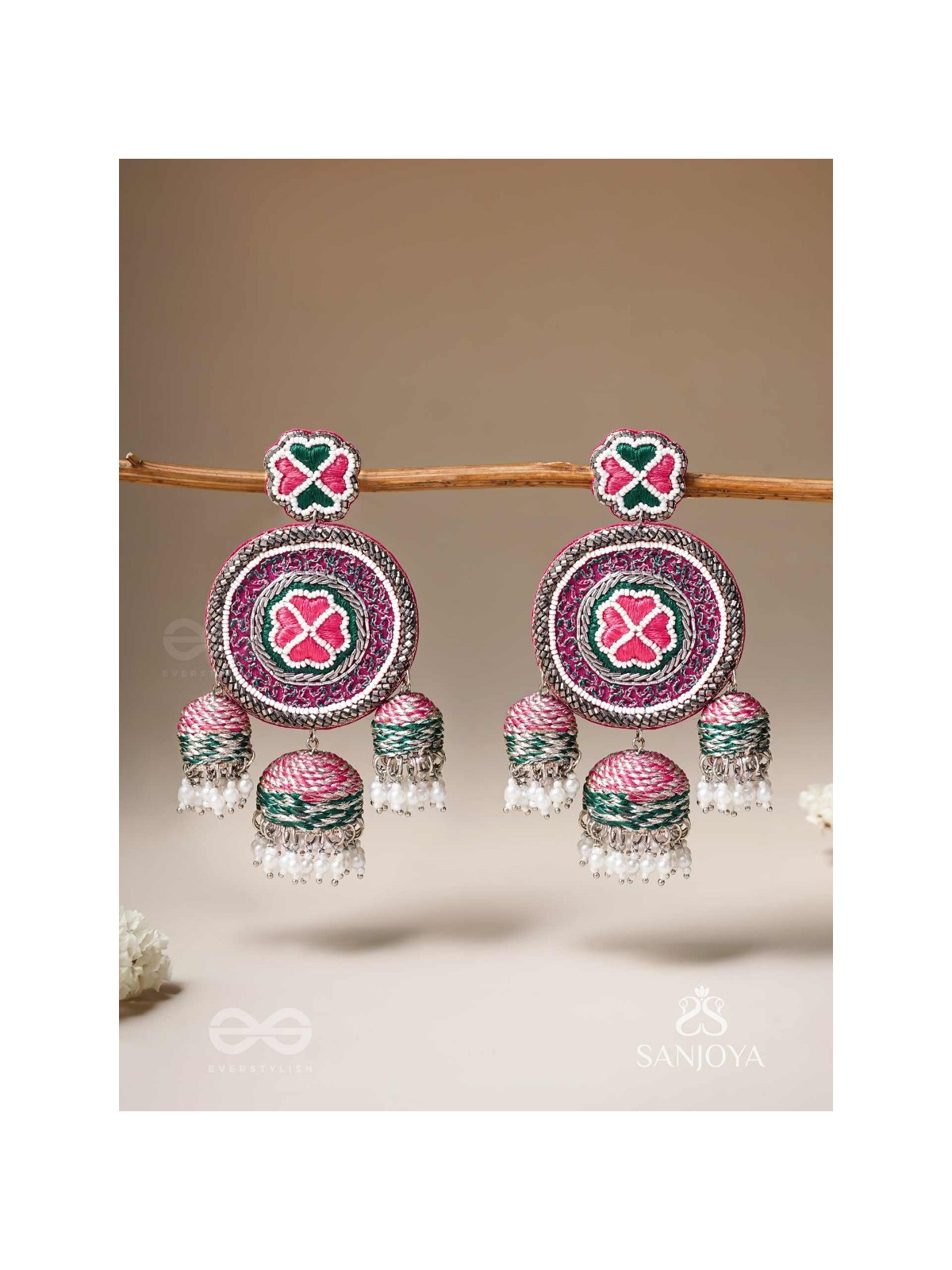 Sumardava- The Art Of Softness- Resham, Beads And Cutdana Hand Embroidered Earrings