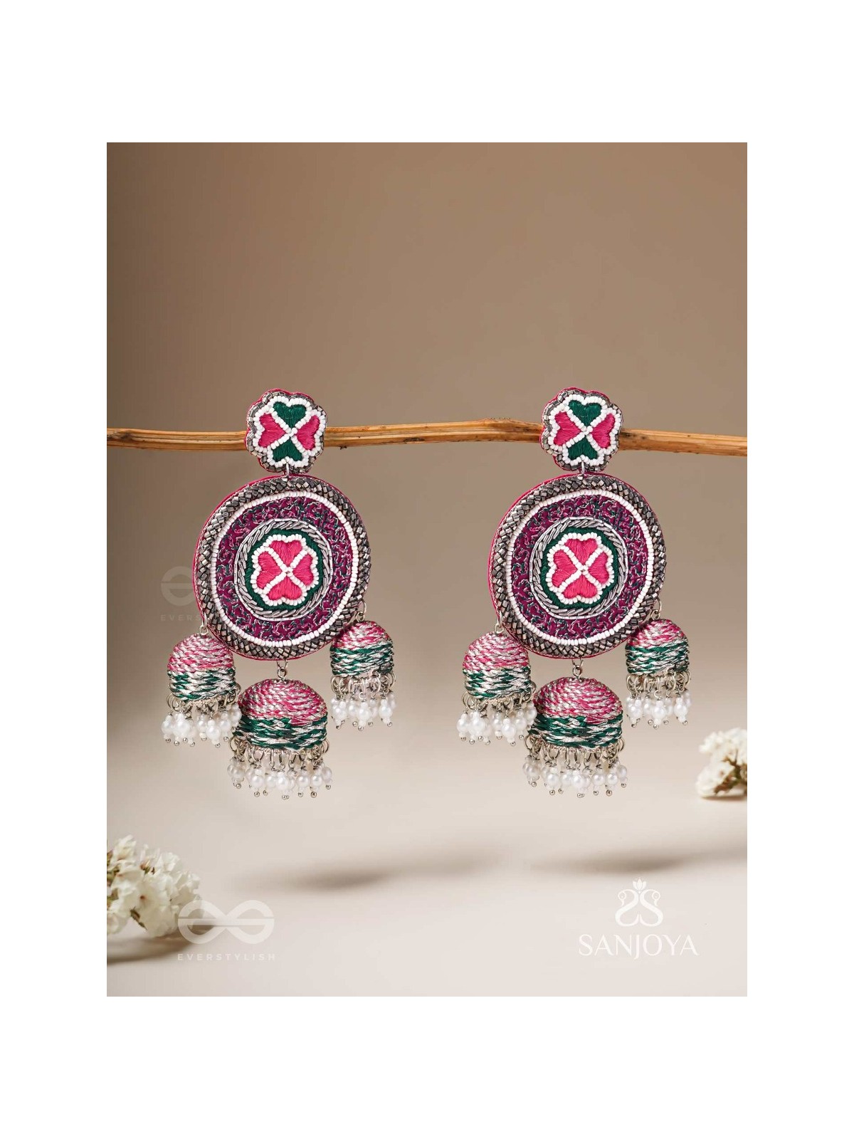 Sumardava- The Art Of Softness- Resham, Beads And Cutdana Hand Embroidered Earrings