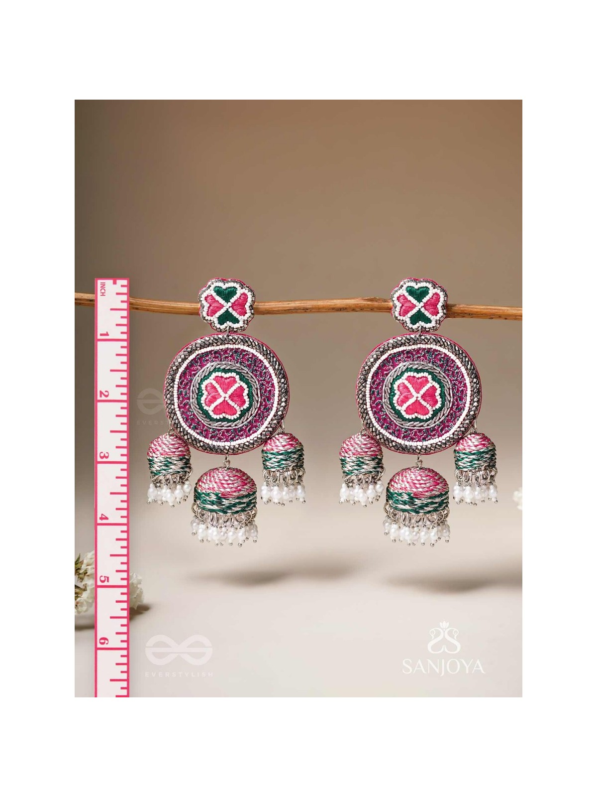 Sumardava- The Art Of Softness- Resham, Beads And Cutdana Hand Embroidered Earrings