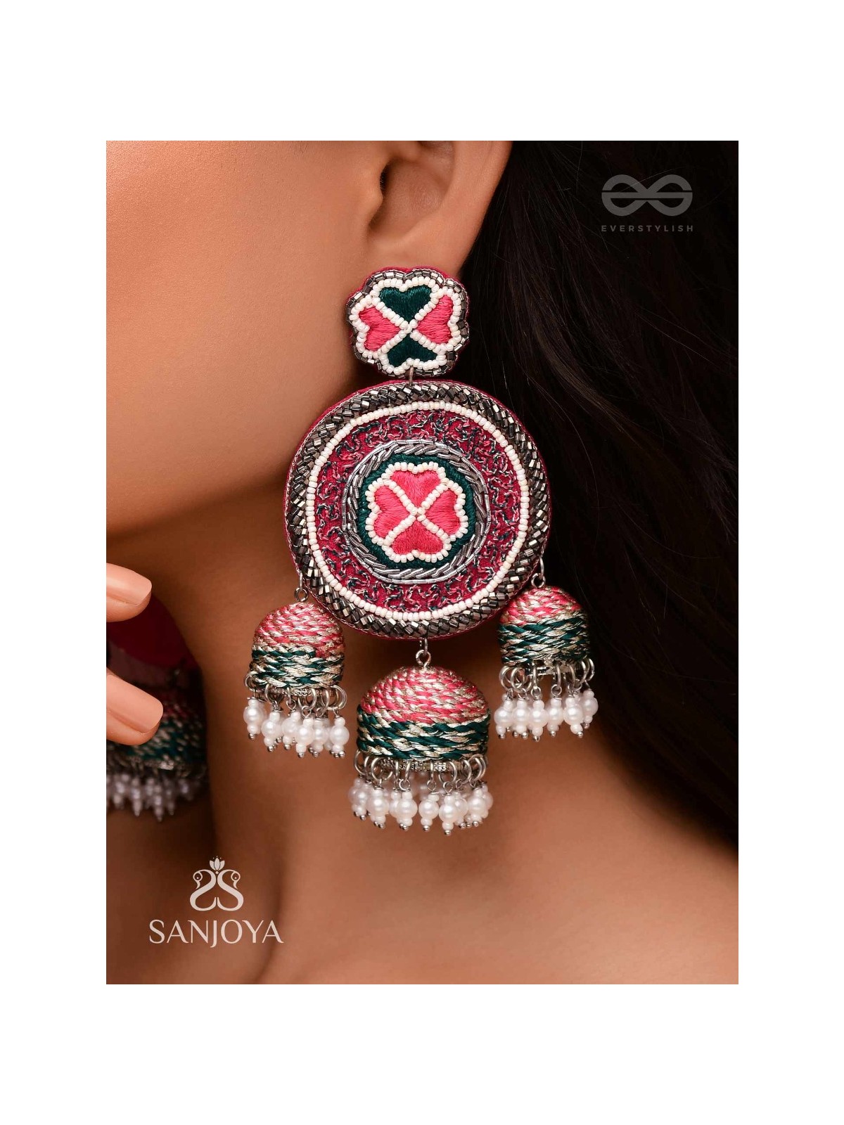 Sumardava- The Art Of Softness- Resham, Beads And Cutdana Hand Embroidered Earrings