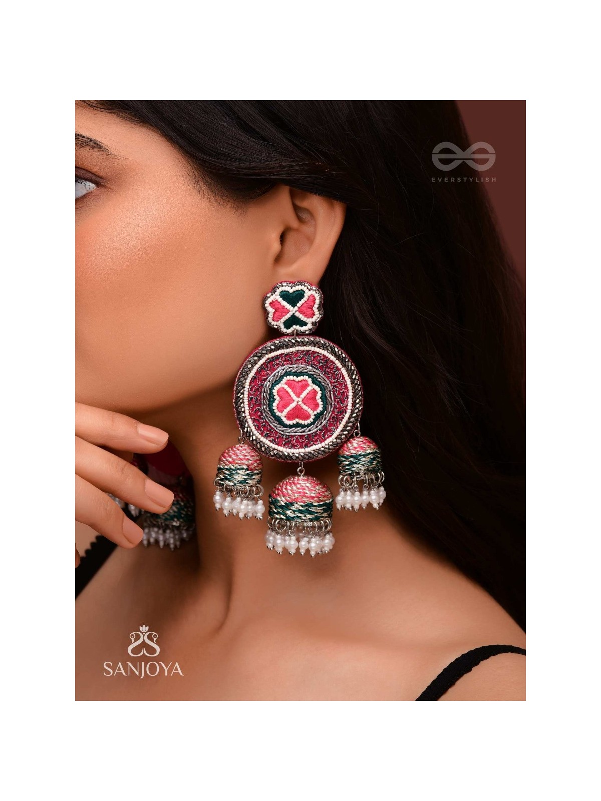 Sumardava- The Art Of Softness- Resham, Beads And Cutdana Hand Embroidered Earrings