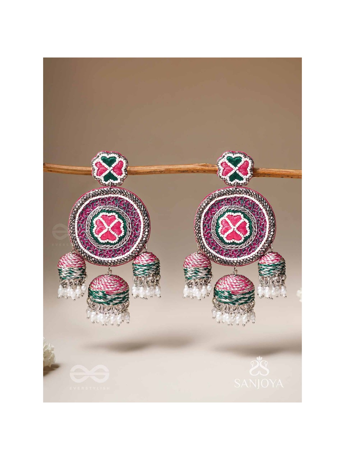 Sumardava- The Art Of Softness- Resham, Beads And Cutdana Hand Embroidered Earrings