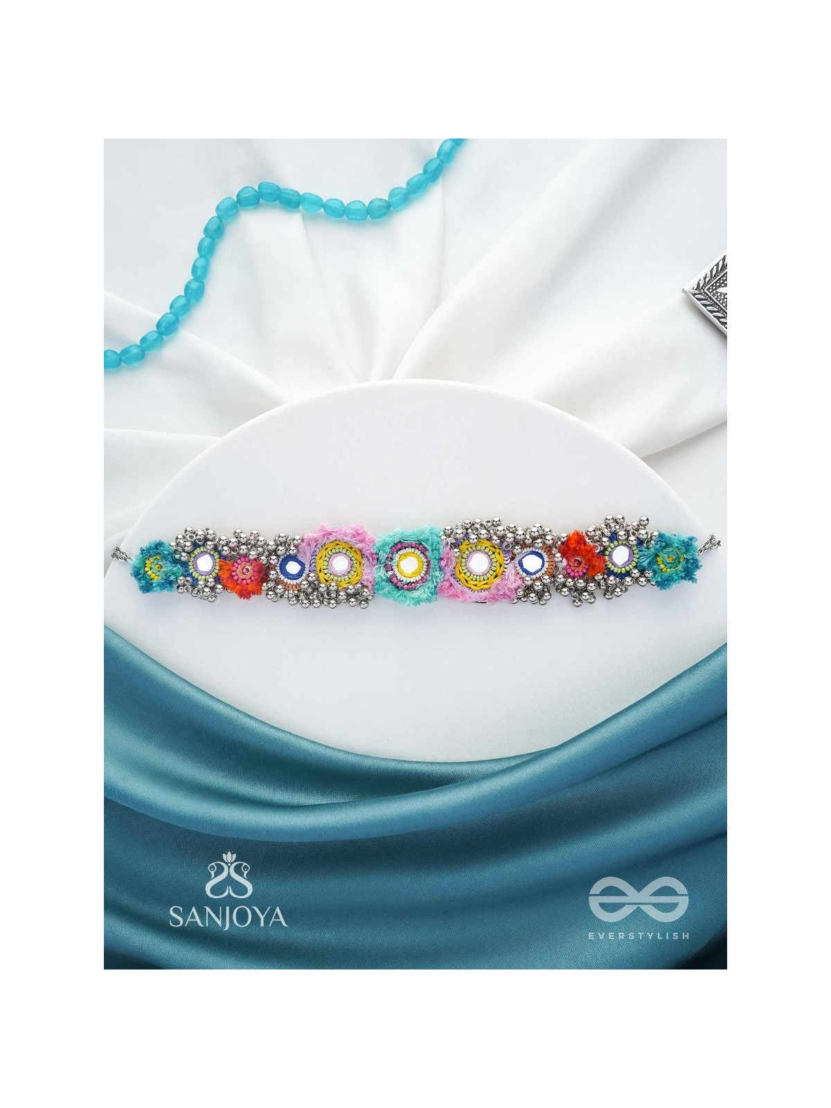 Ataya - The Spring'S Palette - Beads, Mirror And Resham Hand Embroidered Oxidised Neckpiece