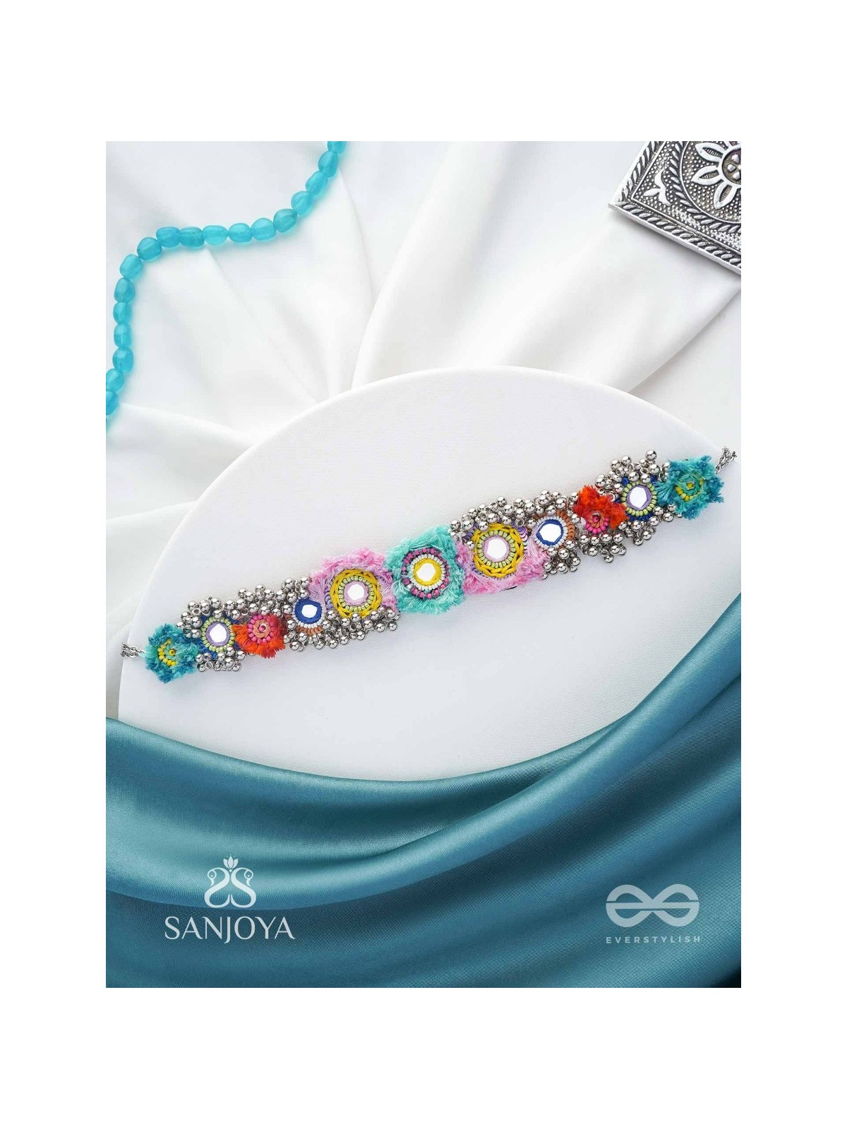 Ataya - The Spring'S Palette - Beads, Mirror And Resham Hand Embroidered Oxidised Neckpiece