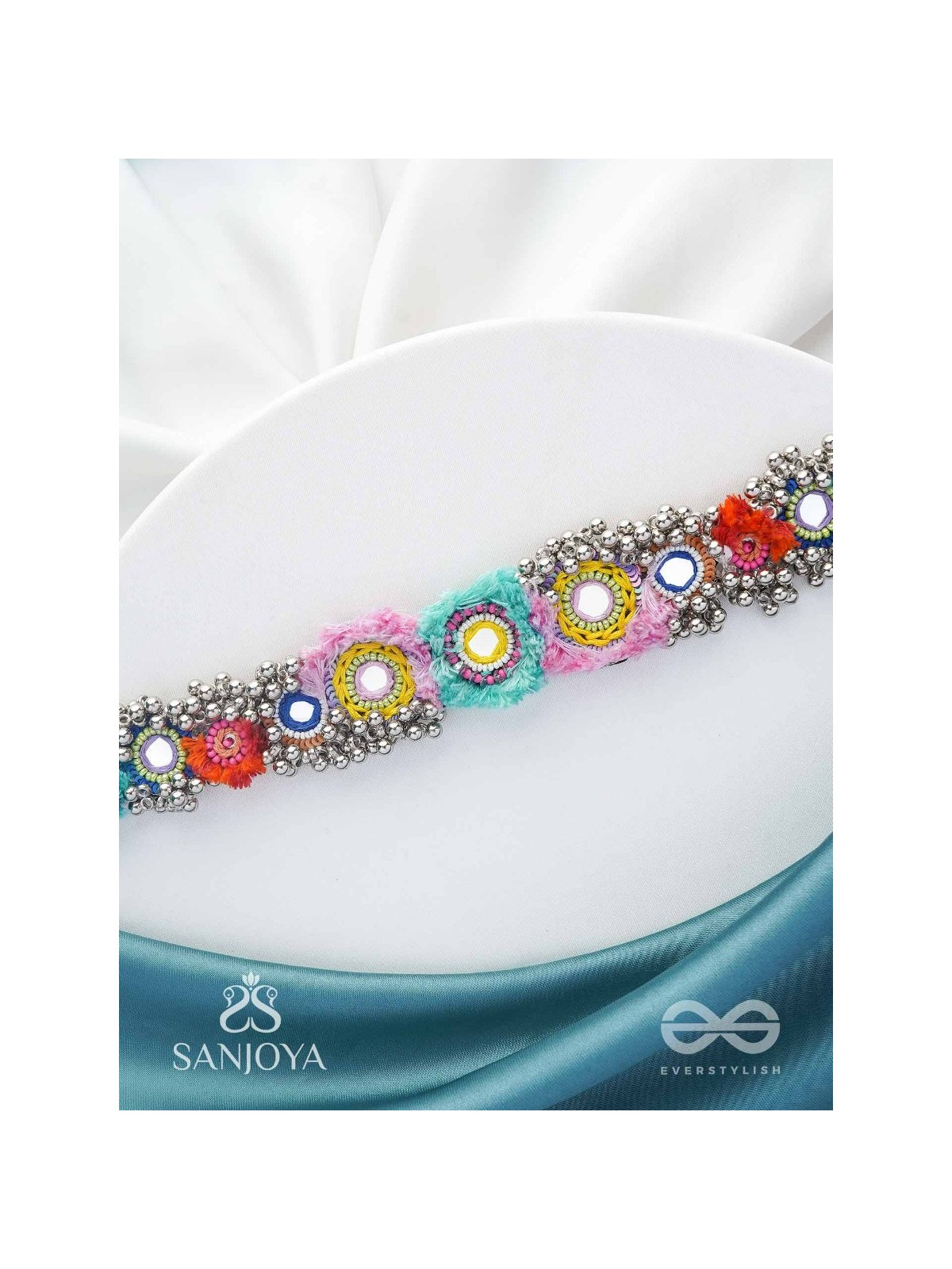 Ataya - The Spring'S Palette - Beads, Mirror And Resham Hand Embroidered Oxidised Neckpiece