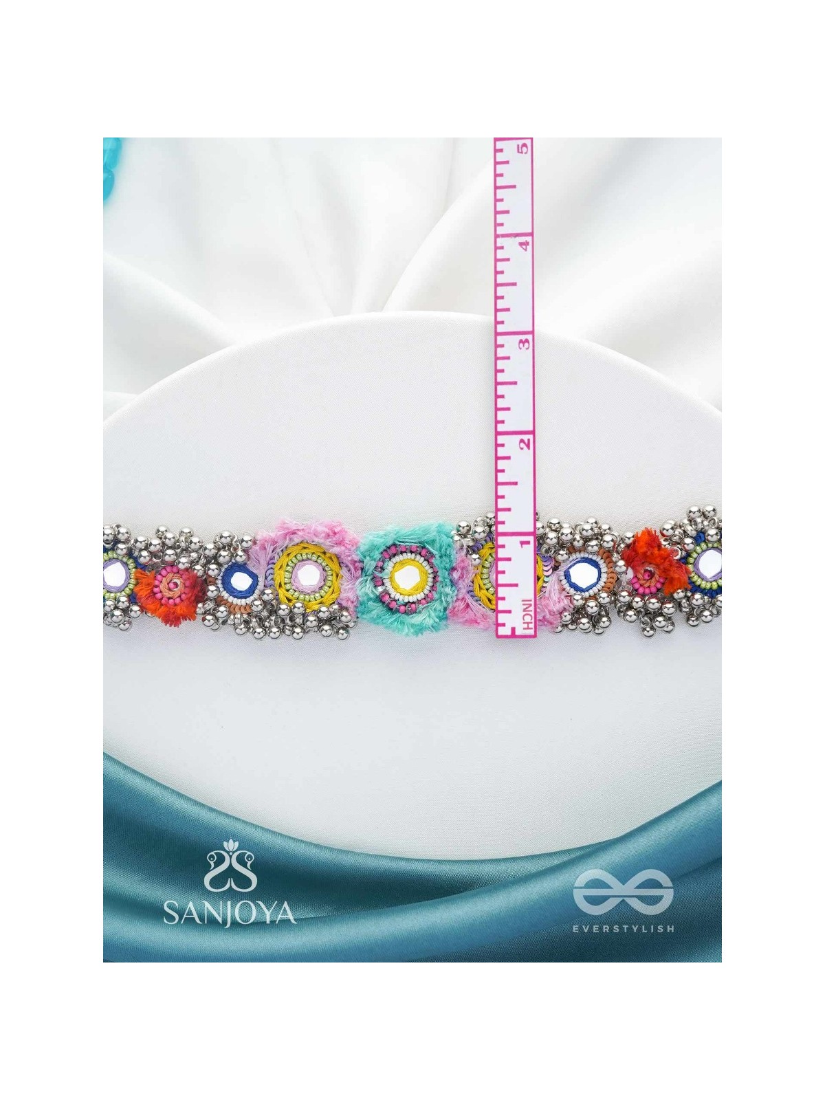 Ataya - The Spring'S Palette - Beads, Mirror And Resham Hand Embroidered Oxidised Neckpiece