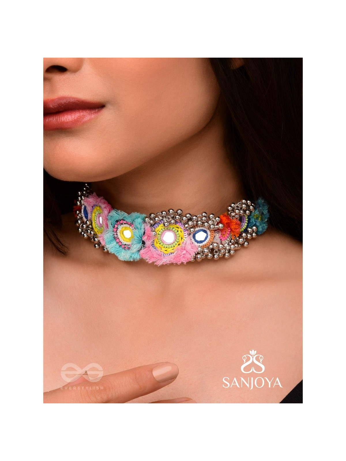 Ataya - The Spring'S Palette - Beads, Mirror And Resham Hand Embroidered Oxidised Neckpiece