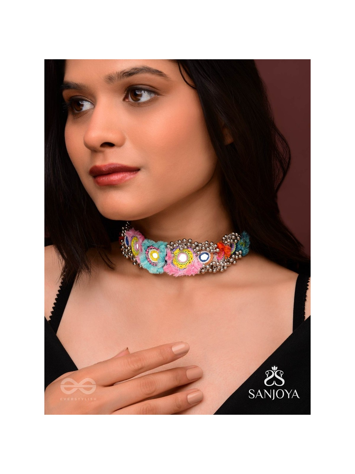 Ataya - The Spring'S Palette - Beads, Mirror And Resham Hand Embroidered Oxidised Neckpiece