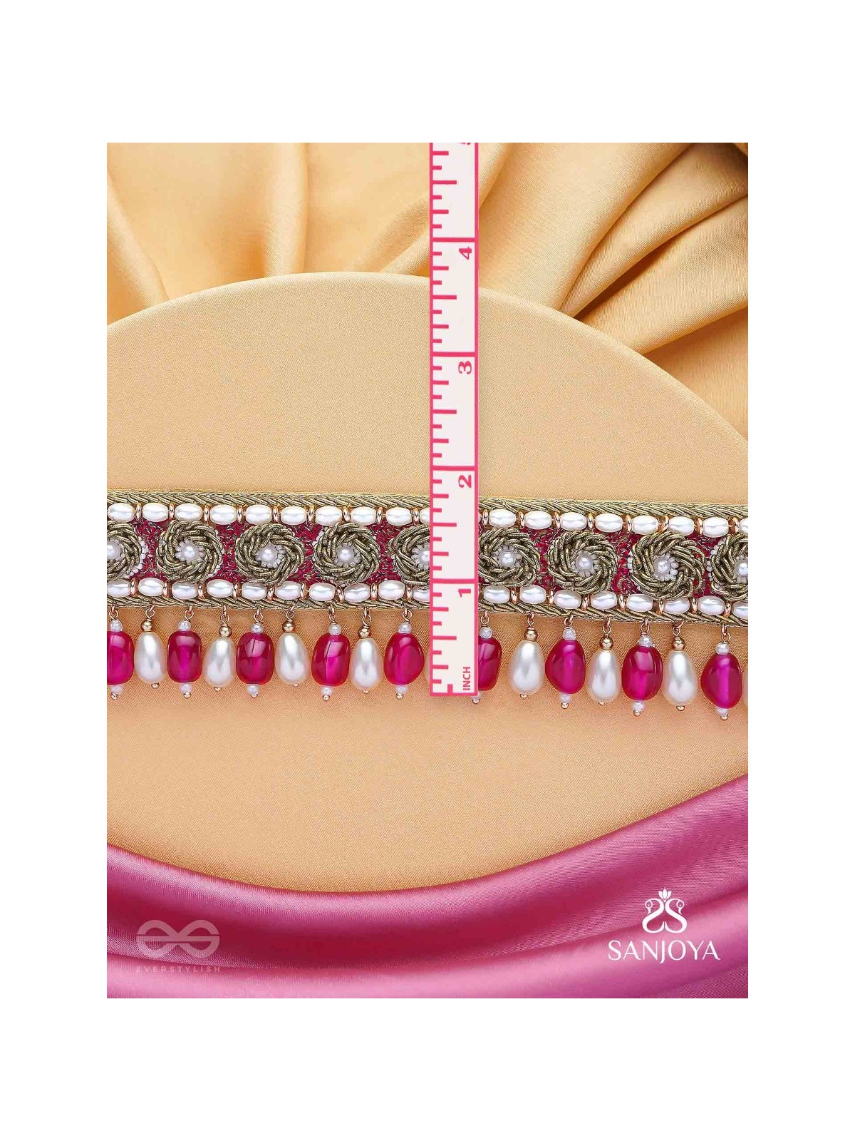 Paurandhra- The Divine Feminism-  Beads, Pearl And Glass Drops Hand Embroidered Choker Neckpiece