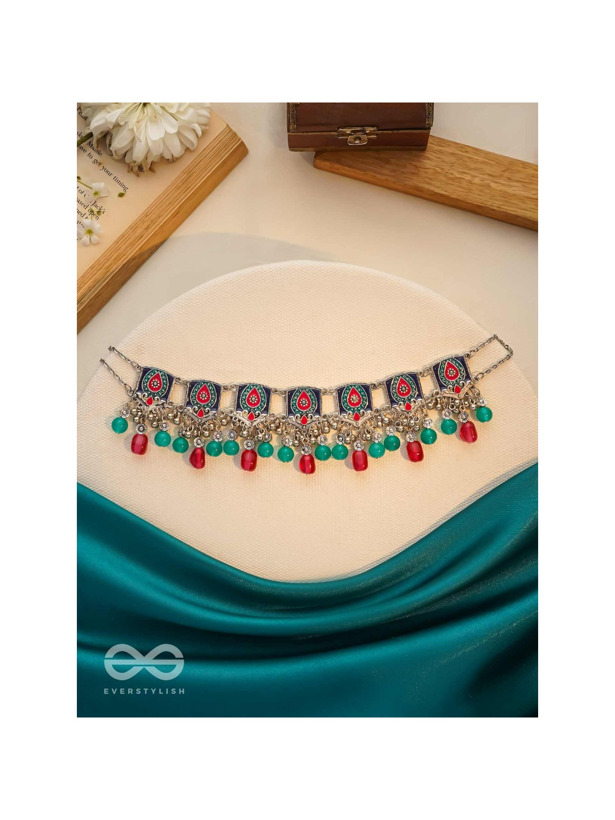 Sky Blush Swirls - Statement Enamelled Oxidised Neckpiece