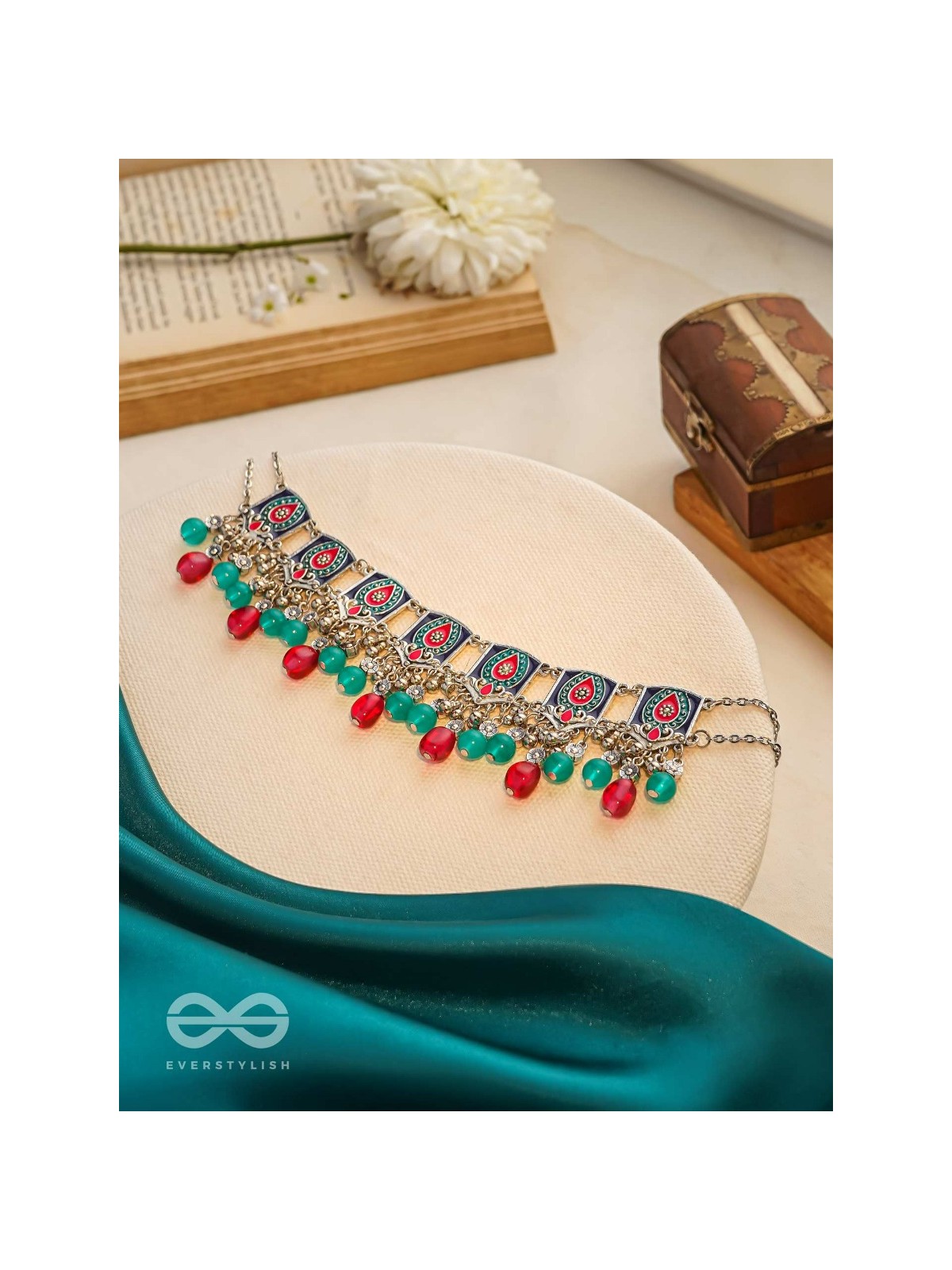 Sky Blush Swirls - Statement Enamelled Oxidised Neckpiece