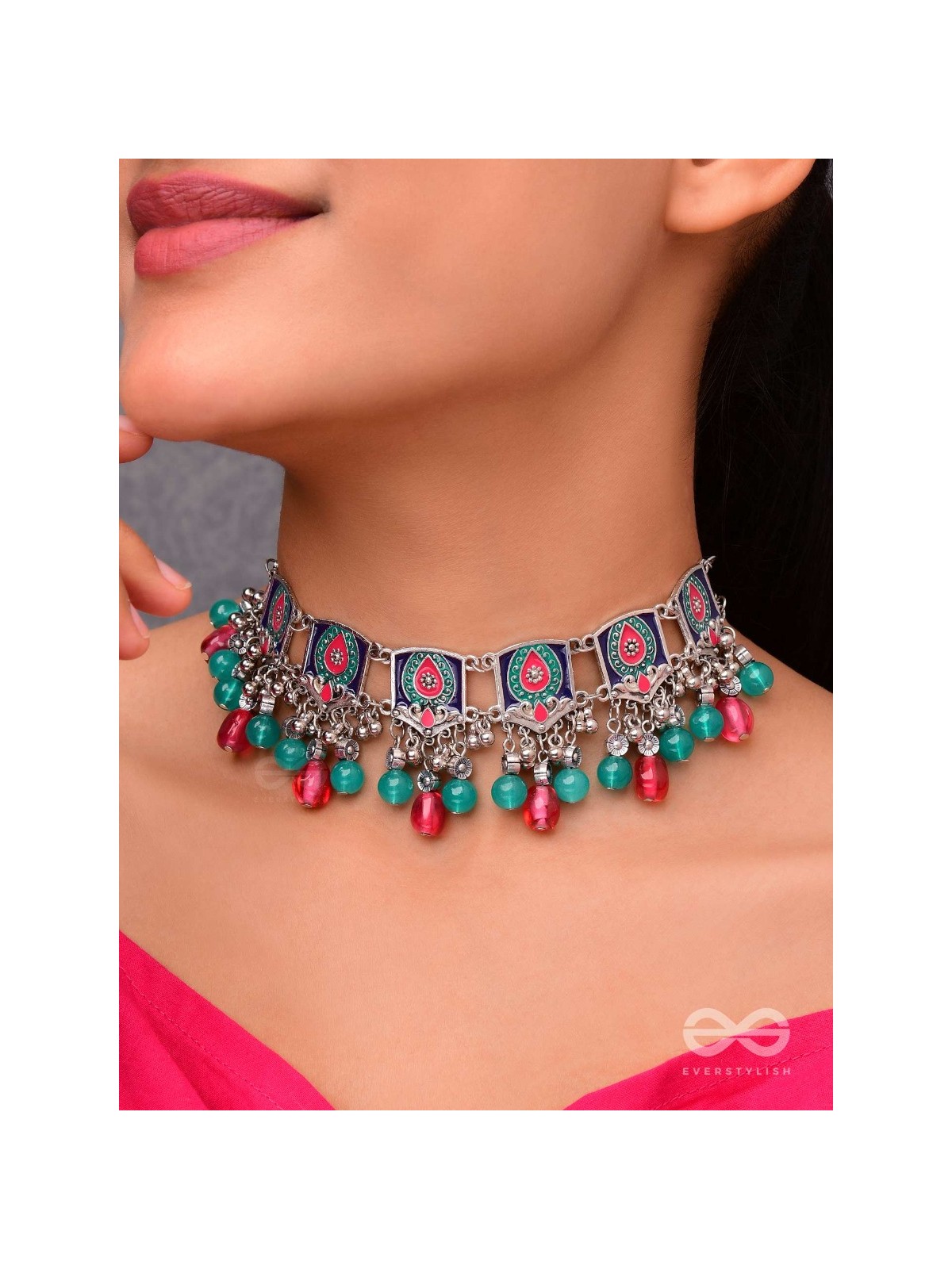 Sky Blush Swirls - Statement Enamelled Oxidised Neckpiece