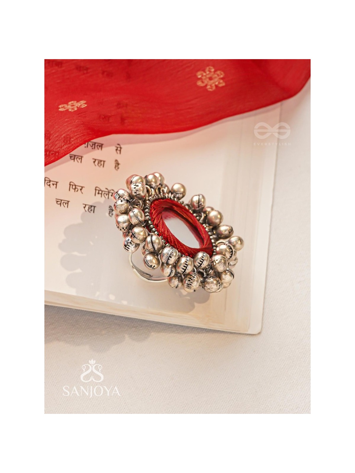 Ankara - The Tinkling Melodies - Beads And Mirror Hand Embroidered Oxidised Ring