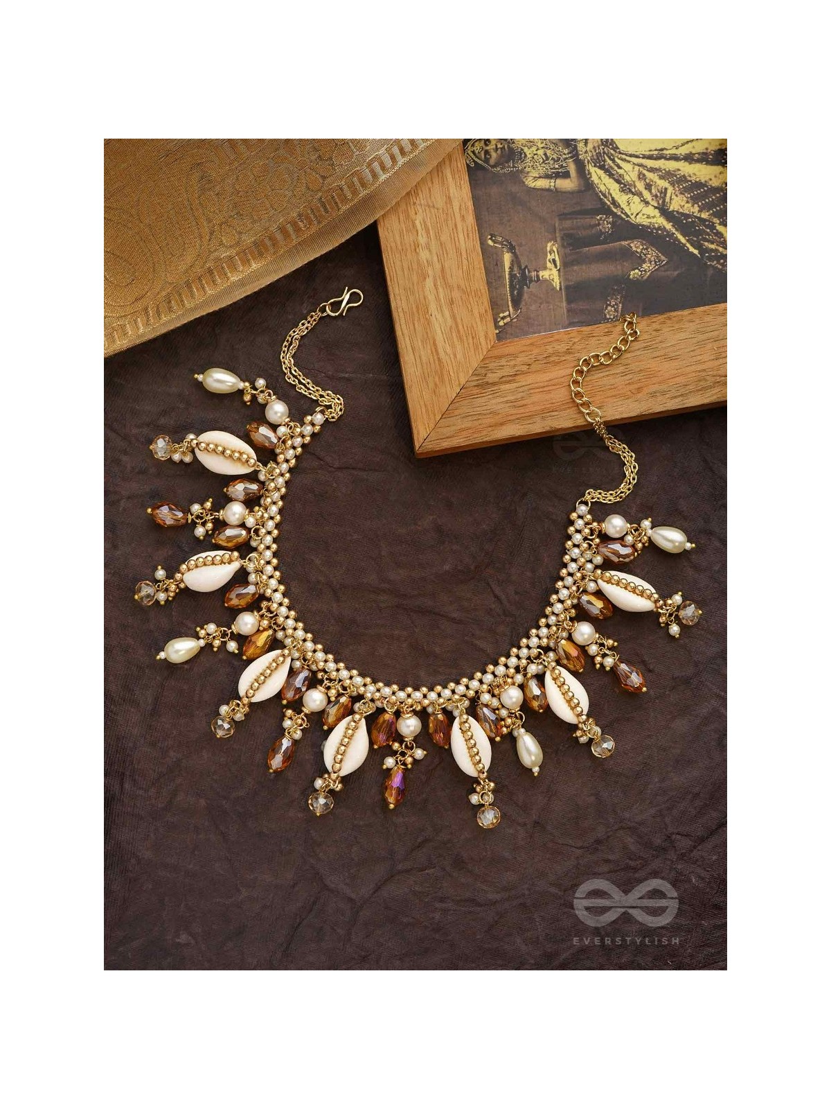 Gohiranya - The Majesty Drops - Beads, Shells And Glass Drops Hand Embroidered Neckpiece