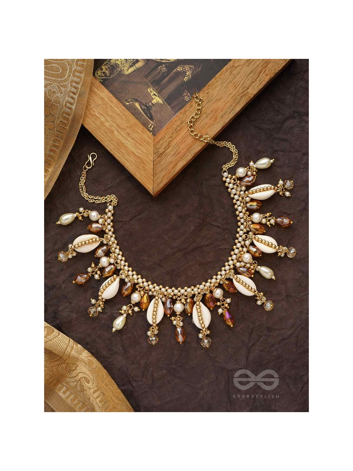 Gohiranya - The Majesty Drops - Beads, Shells And Glass Drops Hand Embroidered Neckpiece