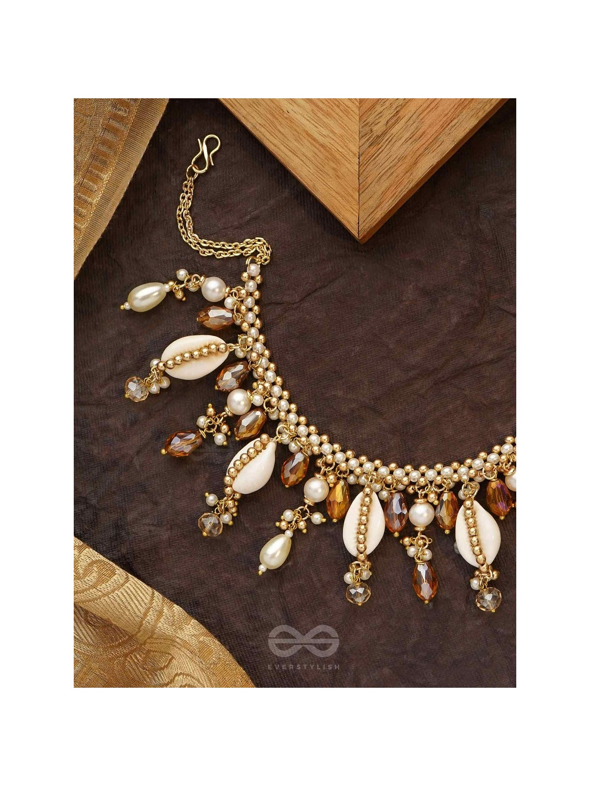 Gohiranya - The Majesty Drops - Beads, Shells And Glass Drops Hand Embroidered Neckpiece