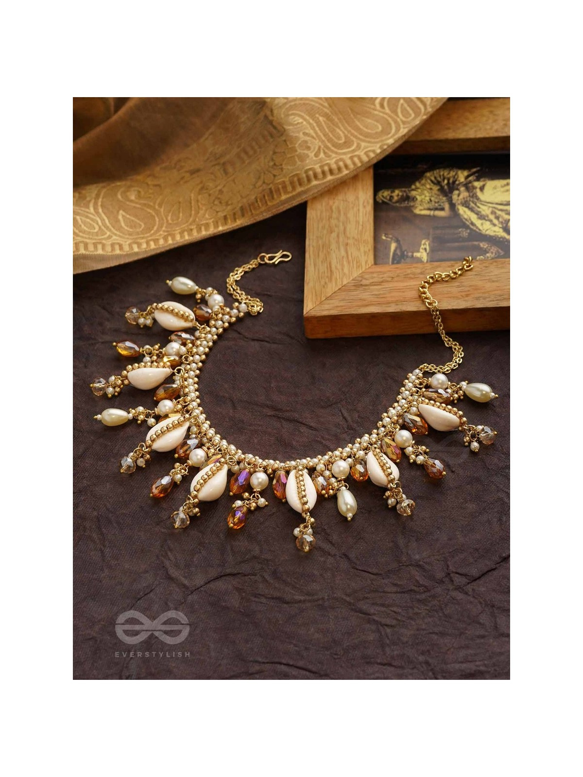 Gohiranya - The Majesty Drops - Beads, Shells And Glass Drops Hand Embroidered Neckpiece