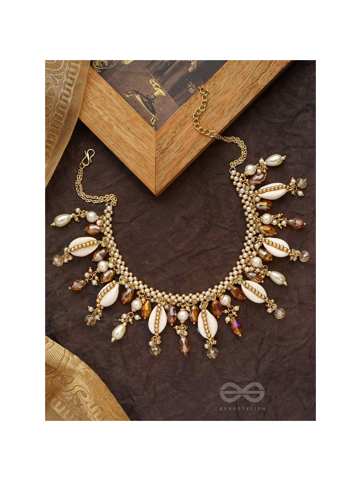 Gohiranya - The Majesty Drops - Beads, Shells And Glass Drops Hand Embroidered Neckpiece