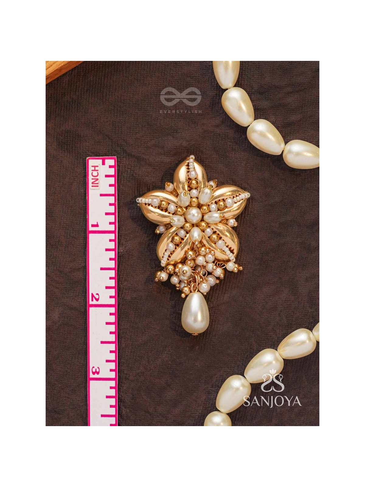 Kanaka - The Gleaming Blossoms - Beads, Shells And Pearl Drops Hand Embroidered Earrings