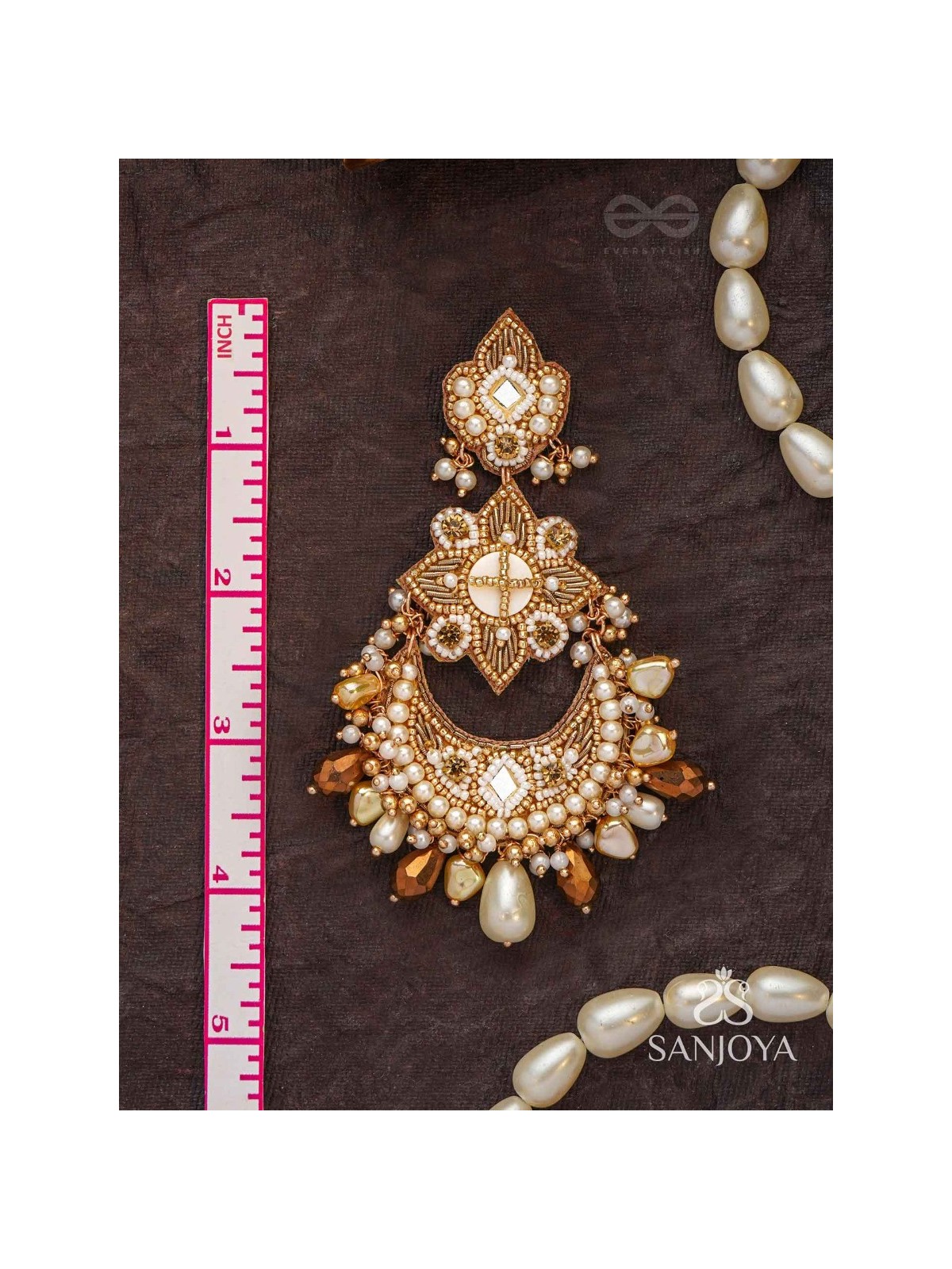 Adhirukma - The Celestial Petals - Beads, Mirrors And Glass Drops Hand Embroidered Earrings