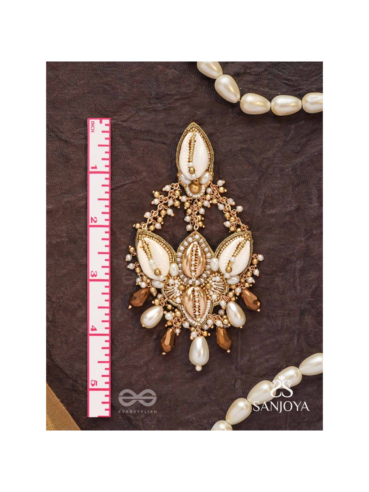 Kirmi - Shimmering Sparkles - Beads, Shells And Glass Drop Hand Embroidered Earrings