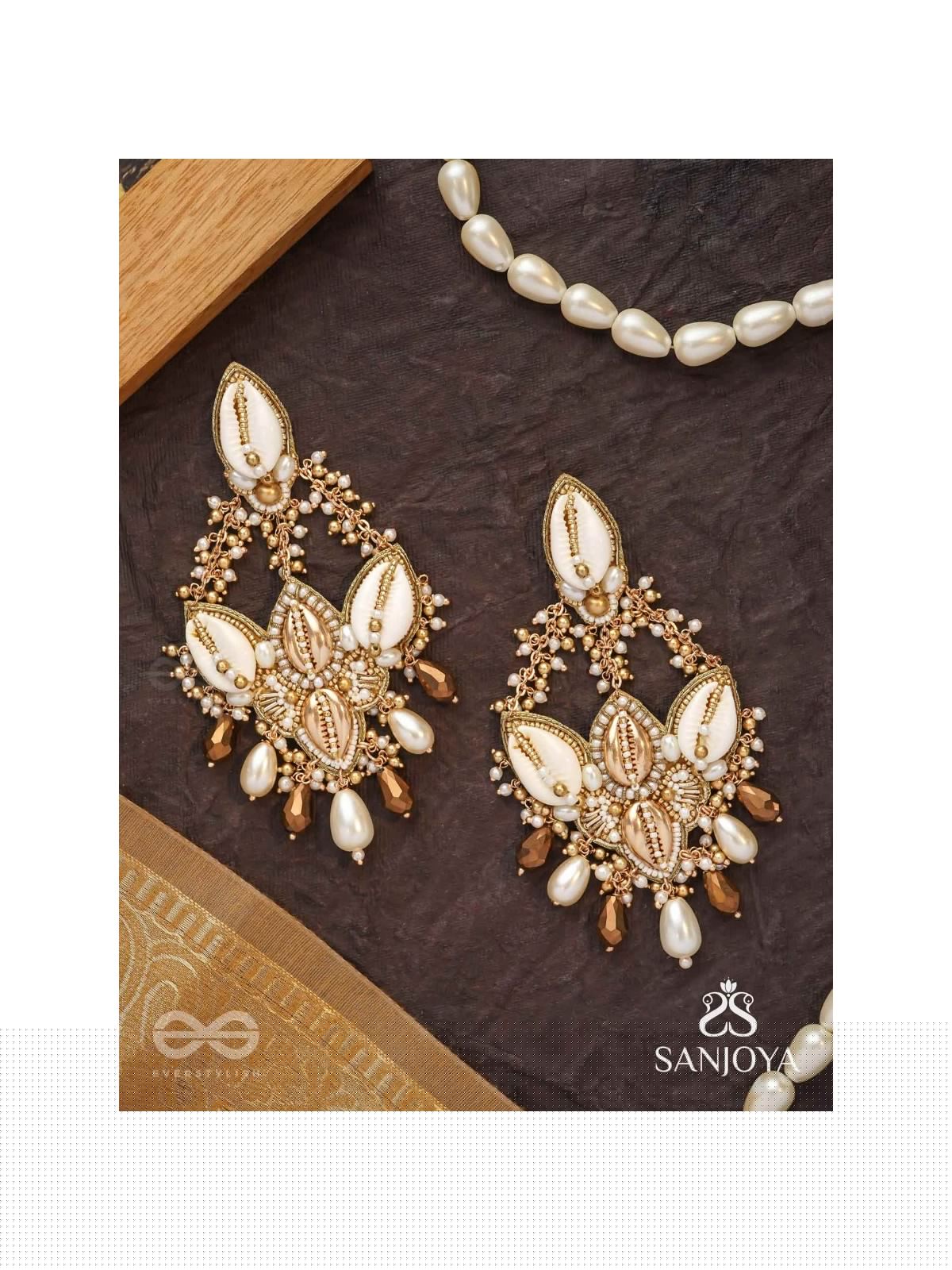 Kirmi - Shimmering Sparkles - Beads, Shells And Glass Drop Hand Embroidered Earrings