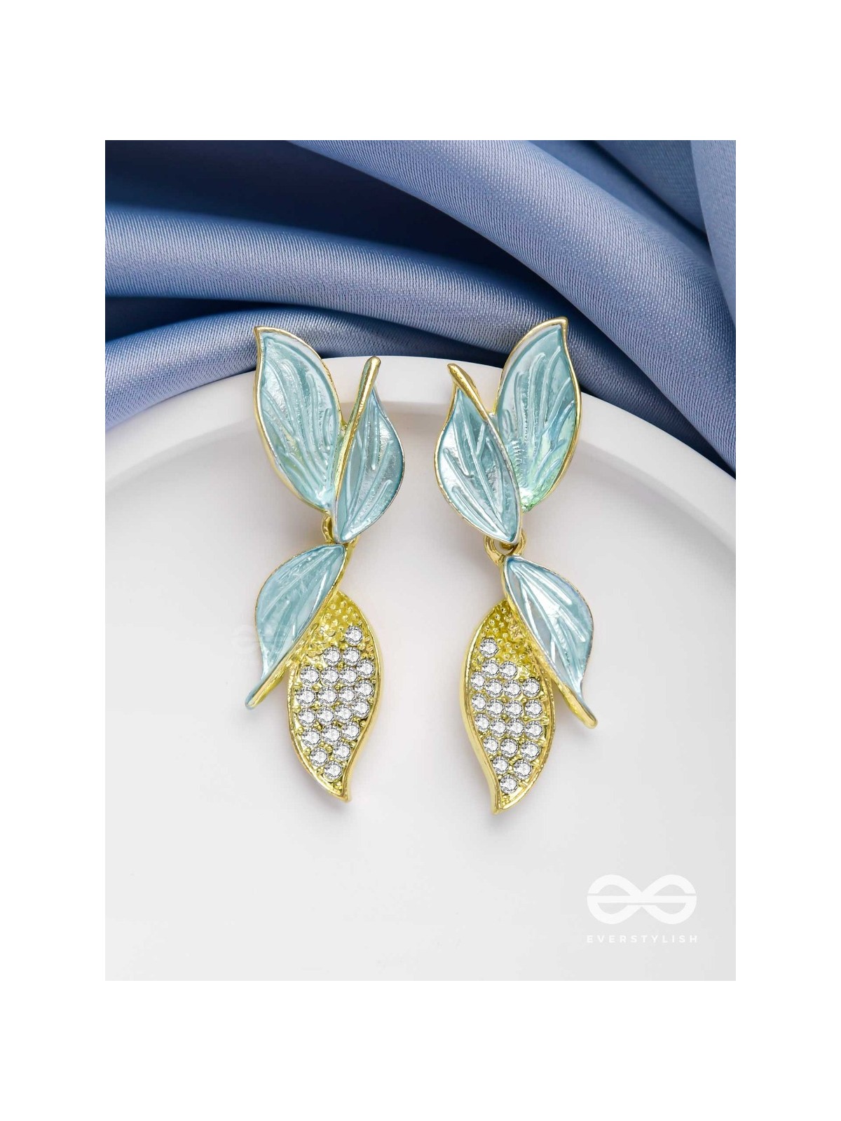 WINGS OF MAGIC - GOLDEN AND BLUE EMBELLISHED EARRINGS