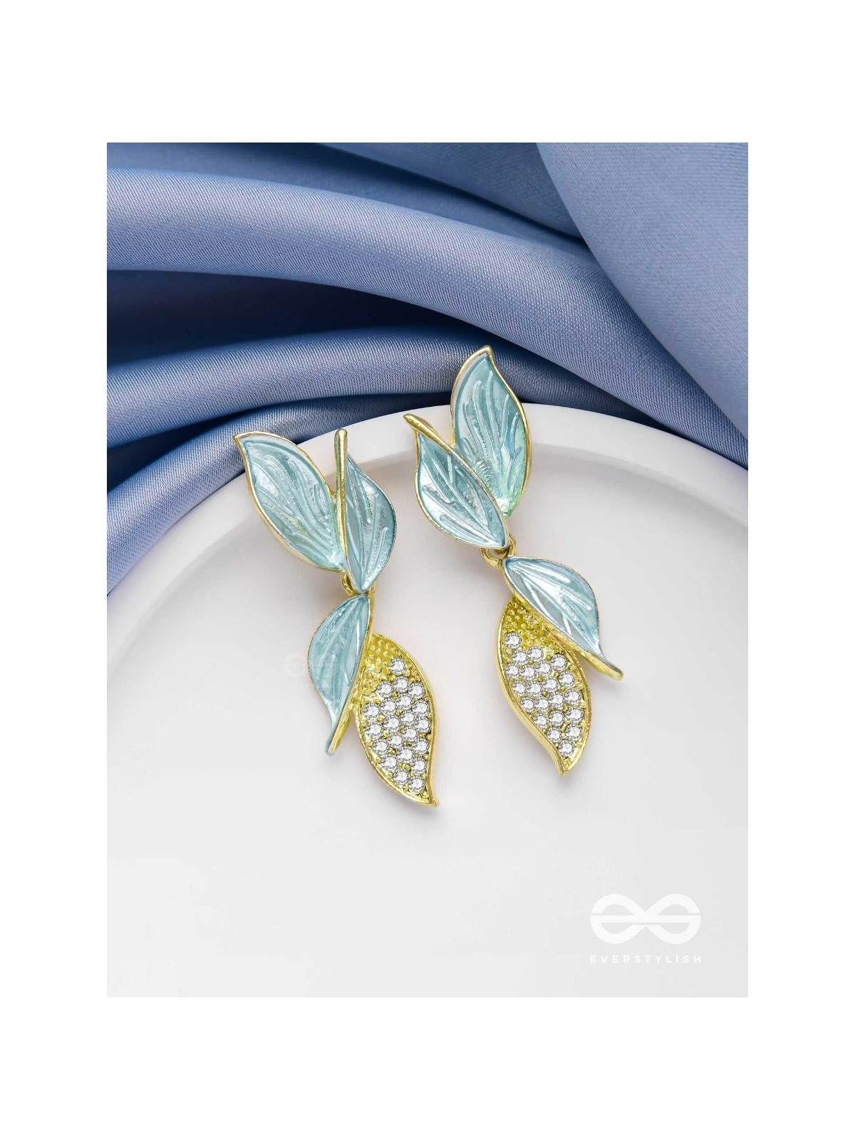 WINGS OF MAGIC - GOLDEN AND BLUE EMBELLISHED EARRINGS