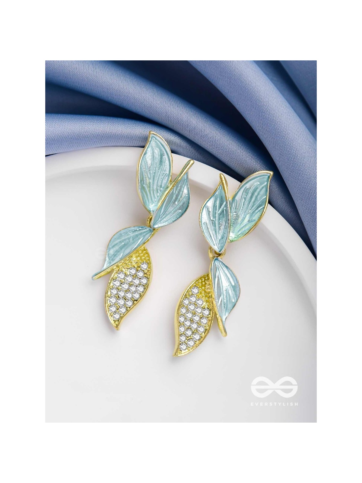 WINGS OF MAGIC - GOLDEN AND BLUE EMBELLISHED EARRINGS