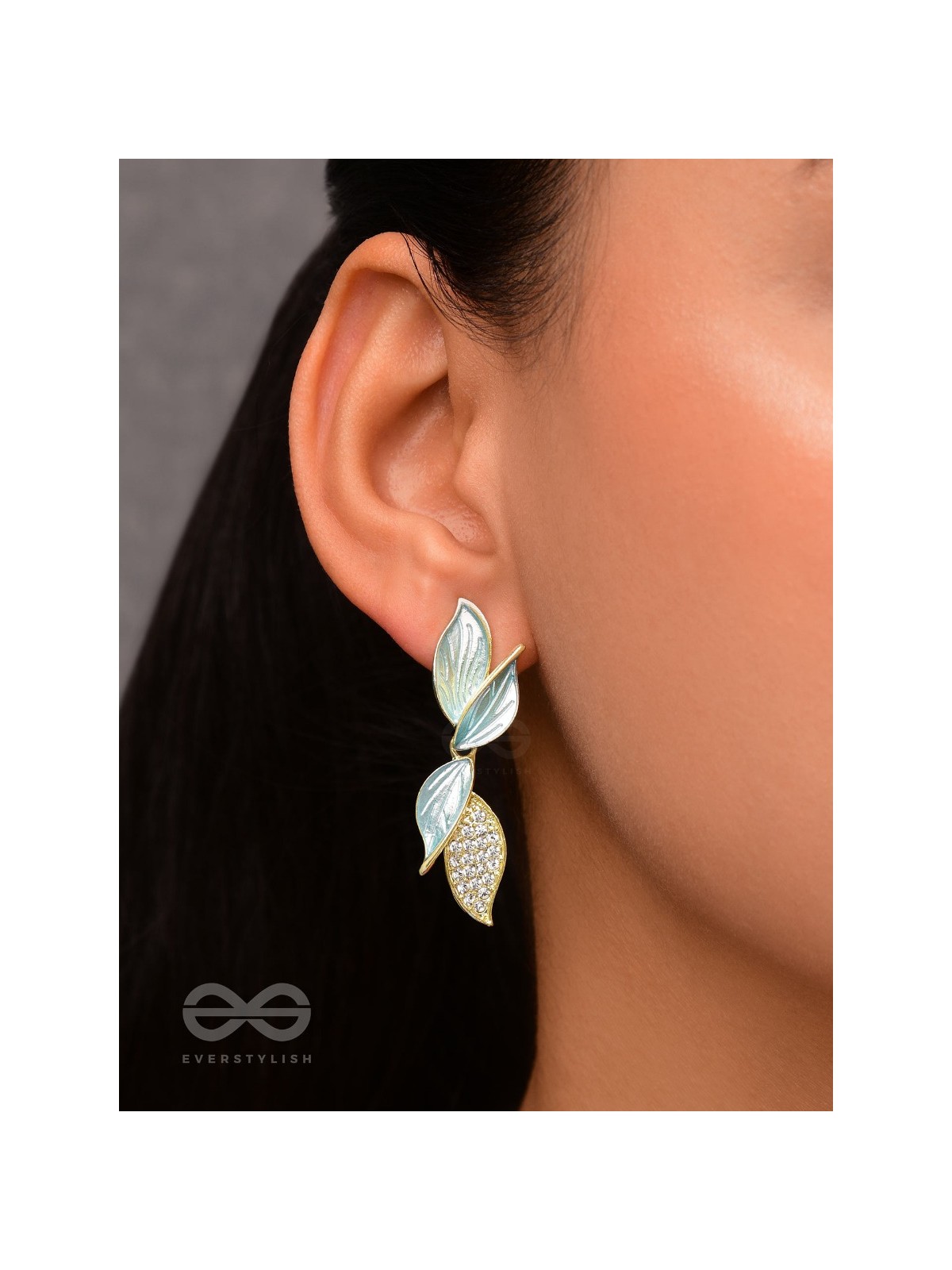 WINGS OF MAGIC - GOLDEN AND BLUE EMBELLISHED EARRINGS