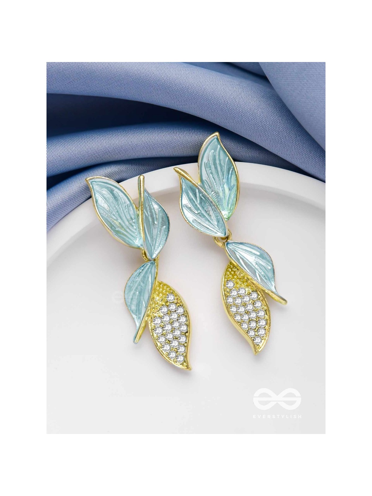 WINGS OF MAGIC - GOLDEN AND BLUE EMBELLISHED EARRINGS